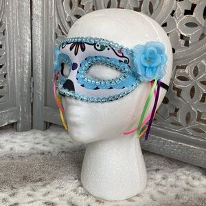 Mardi Gras mask OS blue floral masquerade Halloween costume trick or treat